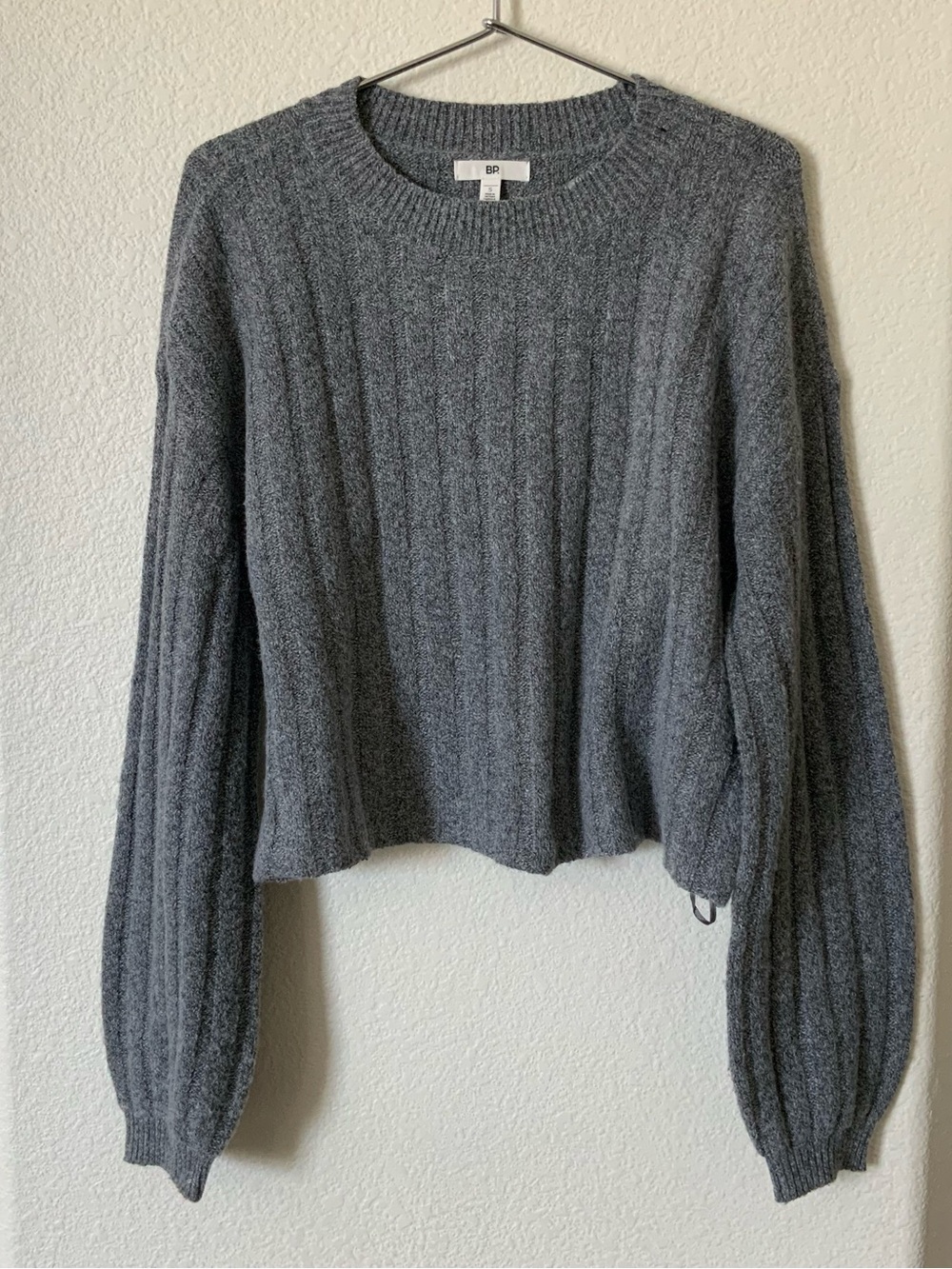 bp Charcoal Gray Ribbed Knit Oversized Crew neck Sweater
